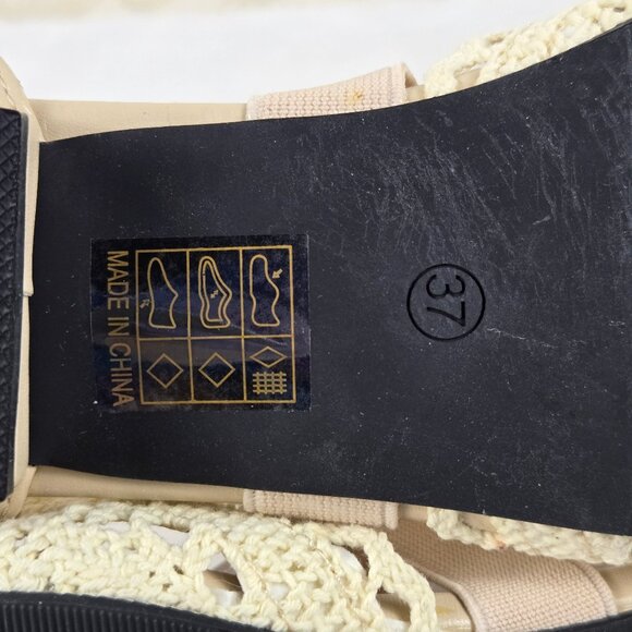 Unbranded Sz 37 (US 6.5-7) Cream Crochet Flats Pointed Toe Elastic Cross Straps - Picture 13 of 16